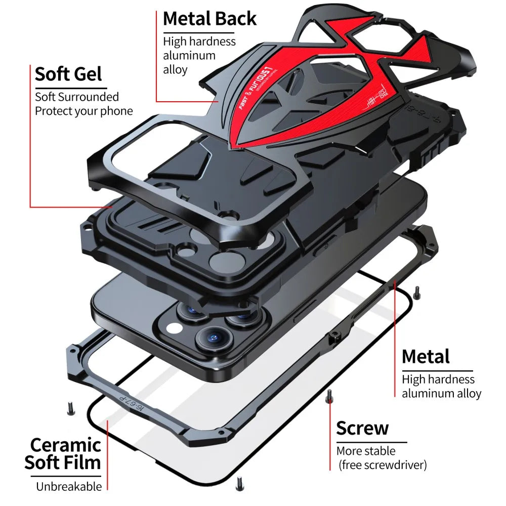 Military Grade Anti Fall Sport Car Silicone Metal Case For iPhone