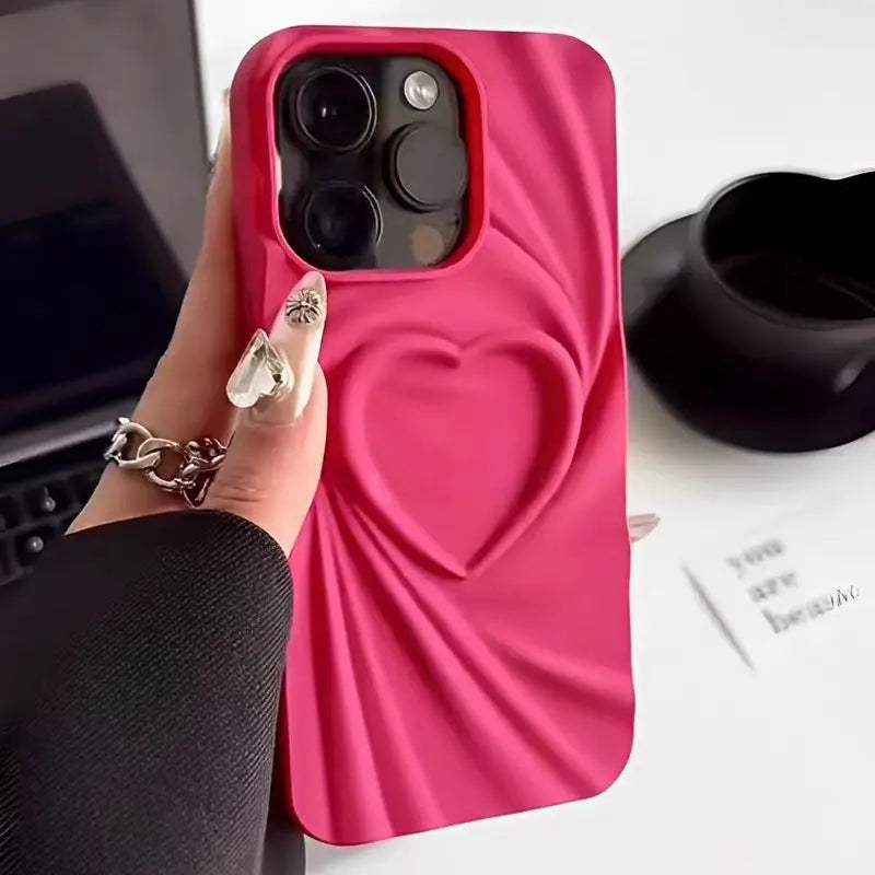 Fashion Fold Wrinkle 3D Love Heart Phone Case For iPhone