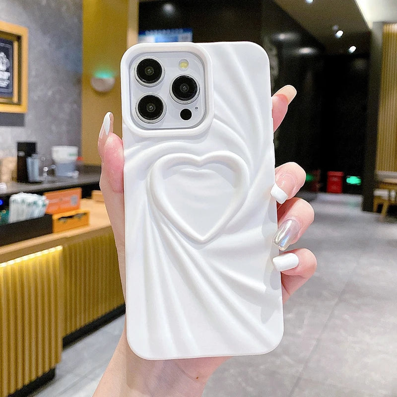 Fashion Fold Wrinkle 3D Love Heart Phone Case For iPhone