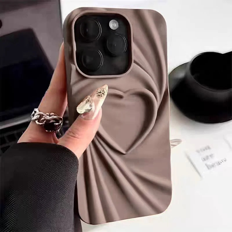 Fashion Fold Wrinkle 3D Love Heart Phone Case For iPhone