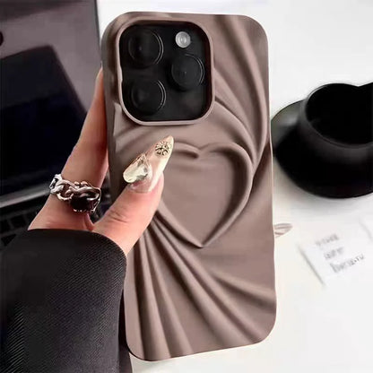 Fashion Fold Wrinkle 3D Love Heart Phone Case For iPhone